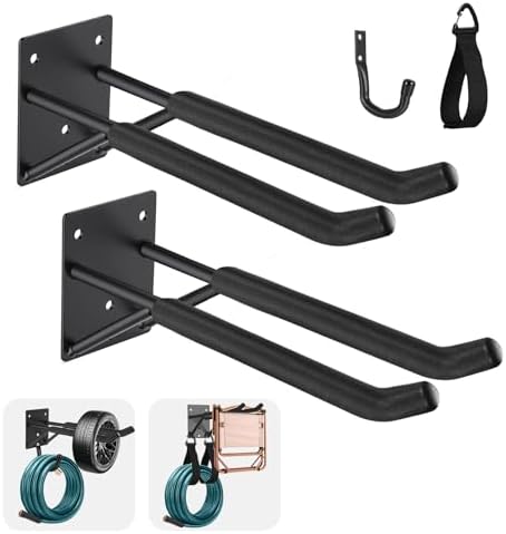 14" Garage Hooks Heavy Duty 2-Pack - Garage Storage System Hooks, Ladder Hooks for Garage Wall & Broom Holder Wall Mount | Non-Slip Tire Rack & Heavy Duty Wall Hooks for Hanging Ladders, Chairs. by Unknown