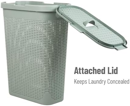 Mind Reader Slim Laundry Hamper with Lid, 40L Clothes Basket, Narrow Tapered Design with Ventilated Cutout Pattern, Plastic, Mint - Image 5