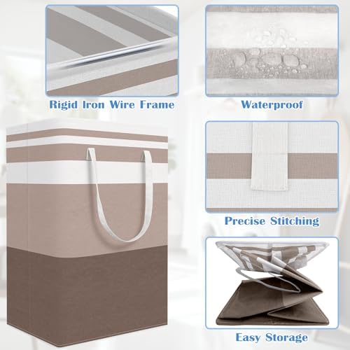 BlissTotes 3-Pack Laundry Basket, Collapsible Laundry Hamper, Khaki, 88L - Image 4