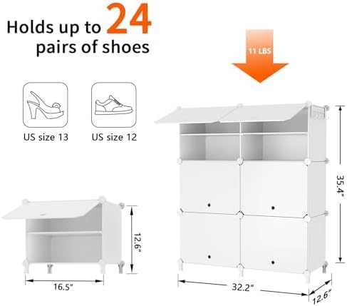 AWTATOS 6 Tiers Shoe Rack Organizer, 24 Pair Shoe Storage Cabinet, White - Image 3