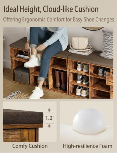 DINZI LVJ Shoe Storage Bench with Cushion, 31.5" Cubby Shoe Rack, 9 Cubbies - Image 6