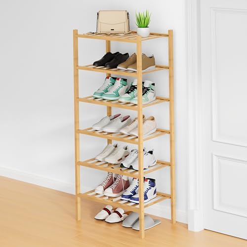 Smiry Bamboo Shoe Rack, 8 Vertical Slats, 6 Tier - 17.3" Wide, Natural by Smiry
