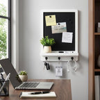Tirzah 12 x 16 Inch Wall Mounted Magnetic Chalkboard with Shelf and 3 Hooks, White Wood Framed Hanging Memo Board Organizer for Entryway, Kitchen, Home Office - Image 7