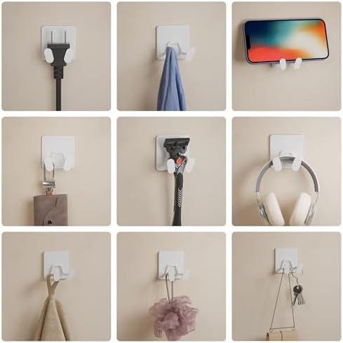 Adhesive Shower Hooks for Inside - Extra Sticky Razor Holder, White 4 Pack - Image 3