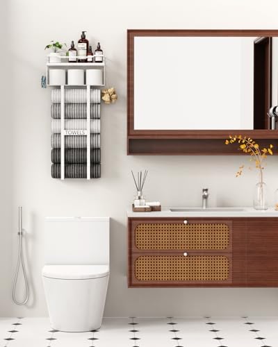 Aetyord Towel Racks for Bathroom 31inch Wall Mounted Towel Rack,Floating Shelf with Wood Plank,Towel Storage for Bathroom Can Holds 6 Large Rolled Towels,All White - Image 6