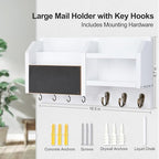 Lwenki Mail and Key Holder – Wall Mount Key Hanger with Shelf and 7 Metal Hooks – Decorative Natural Paulownia Wood Entryway Organizer with Mounting Hardware (16.5”W x 8.7”H x 3.5”D) (White) - Image 6
