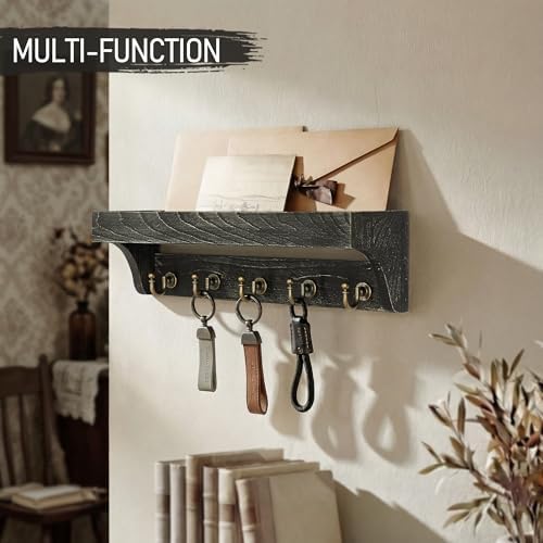 Rebee Vision Key Holder Wall Mount with 5 Hooks for Home Decor, Old Black - Image 4
