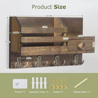 Key Holder Wall Mount, Wooden Key and Mail Organizer, Brown - Image 5