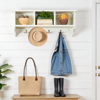 Shaker Cottage 36-Inch Wall-Mounted Coat Rack with 3 Open Shelves – Transitional Entryway Organizer, Mudroom Storage Shelf with 4 Hooks – Space-Saving Wall Storage by Alaterre Furniture (Ivory) - Image 5