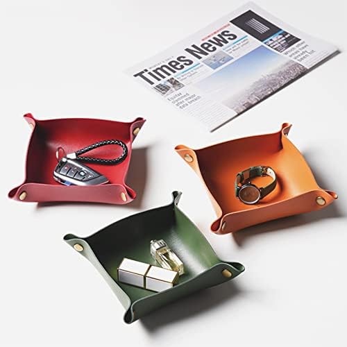 Foldable Leather Catchall Tray, Jewelry Organizer for Travel, Nightstand, Home or Office (Orange-S) - Image 6