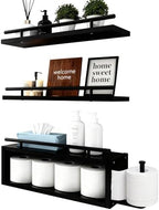 Wooden Floating Shelves with Paper Towel Holder for Bathroom Wall Storage by OurWarm