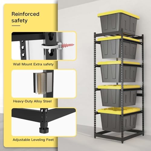 FERO 27 Gallon Tote Storage Rack, Heavy-Duty Storage Bin Rack Organizer, 5-Tier Standing Storage Bin Shelves, 250 lb Capacity, Maximize Space for Garage, Warehouse, Utility - Image 5
