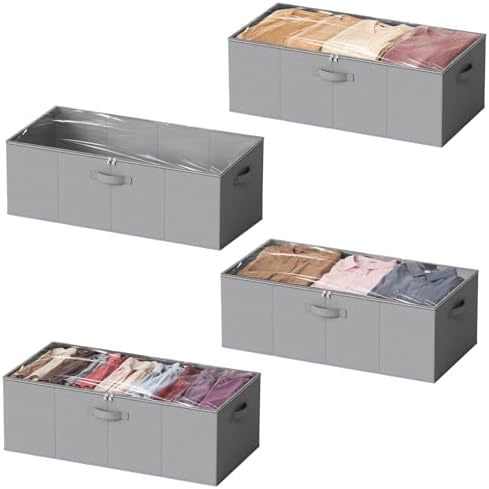 SpaceAid 4 Pack 10" High Under Bed Storage Containers, Large Underbed Storage Organizer Bins with Lids for Bedroom, Dorm, Clothes, Closet Organization, Bed Sheets and Blankets (Gray) by SpaceAid