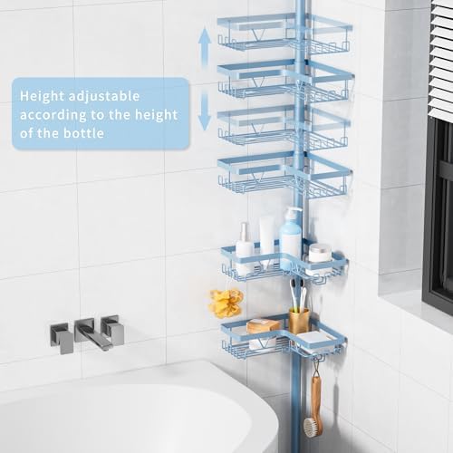 KEGII Shower Caddy Tension Pole, L-Shaped Corner Bathroom Organizer, Blue - Image 2