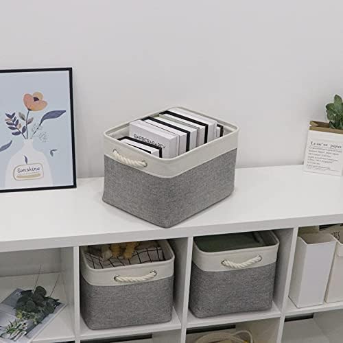 Bidtakay Baskets Set of 3 Storage Baskets for Organizing Large Fabric Storage Bins for Shelves Decorative Canvas Bins Collapsible Empty Baskets for Closet,Nursery,Clothes,Toys,Shoes(White&Grey) - Image 2