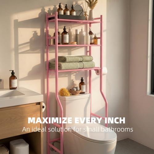 GloTika 3-Tier Over Toilet Storage, Anti-Tilt, 64" H, Pink - Image 4