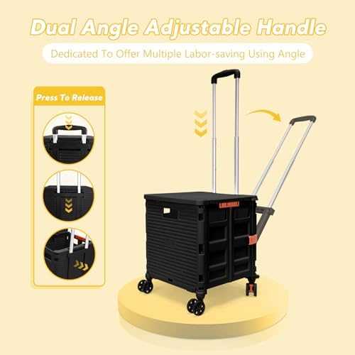 FELICON SELORSS Folding Utility Cart Portable Rolling Crate Handcart-Black - Image 2