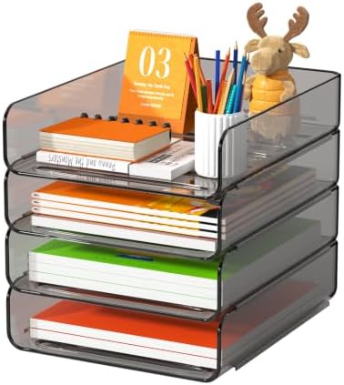 FANXIYQ 4-Tier Acrylic Paper Tray Organizer, Brown Office Paper Organizer by FANXIYQ
