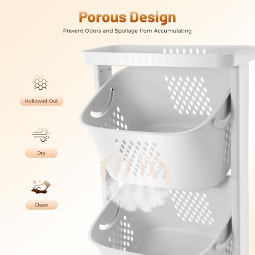 Laundry Sorter Plastic Rolling Laundry Basket Organizer Laundry Hamper Cart for Laundry Room Bedroom College Dorm (3 compartments) - Image 6