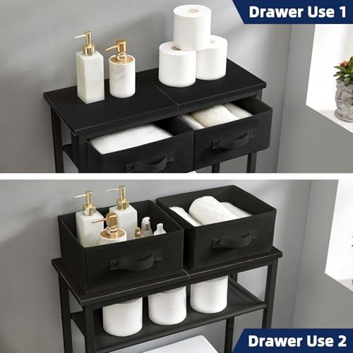 MOHOPE 2-Tier Over The Toilet Storage with 2 Fabric Drawers, Freestanding Above The Toilet Storage Cabinet, Space Saver Metal Over Toilet Bathroom Organizer Shelf for Small Space, Black - Image 4