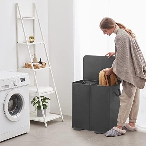 Lifewit Double Laundry Hamper with Lid, Removable Laundry Bags, Black - Image 6