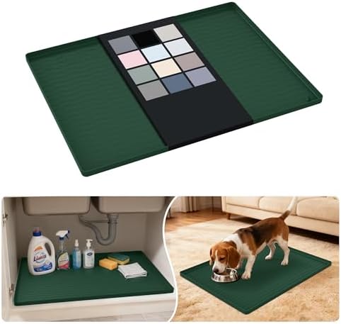URMONA Waterproof Silicone Under Sink Mat 25'' x 19'' Shelf Liner for Kitchen and Bathroom, Cabinet and Counter Protector, Storage and Organizers, Litter Mat, Pet Cat Puppy Essentials(Green) by URMONA