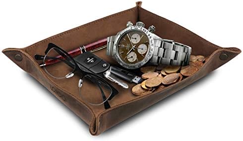 Londo Genuine Leather Tray Organizer - Practical Lightweight Water Resistant Computer Table Desk Storage Box for Wallets, Watches, Keys, Coins, Cell Phones and Office Equipment by Londo