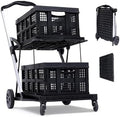2-Tier Collapsible Office Utility Cart with Wheels – Heavy Duty Folding Mobile Trolley for Multi-Purpose Storage – Black – 2 Cargo Boxes by Unknown