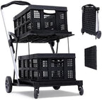 2-Tier Collapsible Office Utility Cart with Wheels – Heavy Duty Folding Mobile Trolley for Multi-Purpose Storage – Black – 2 Cargo Boxes by Unknown