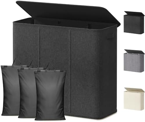Lifewit Triple Laundry Hamper with Lid, Removable Laundry Bags, Dark Gray by Lifewit