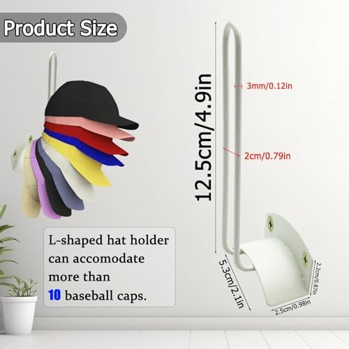 Hat Rack for Wall 2 Pack White, 4.9in Long Hooks Baseball Cap Organizer, Space Saving Ball Cap Storage for Closet Door Bedroom Entryway, Multi-Purpose Hook Holder for Scarves Bags Blankets - Image 2