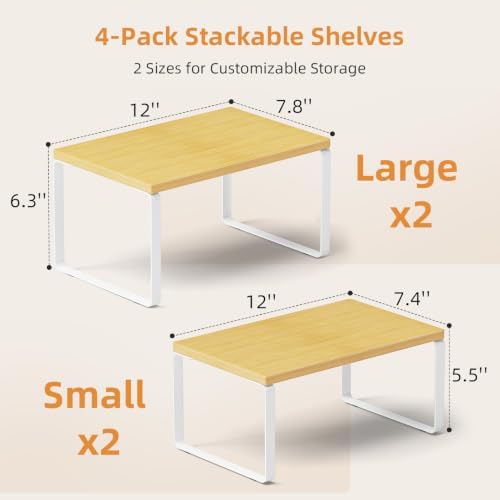 LAMU Cabinet Organizer Shelf, Set of 4 Expandable Kitchen Counter Shelve Plate Organizer for Cabiner, Stackable Spice Rack, CupBoard Organizers and Storage, Wood - Image 6