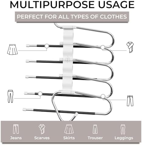 MORALVE Pants Hangers Space Saving - 2 Pack - Non-Slip Multi-Layer Space Saving Hangers - Multifunctional Clothing Rack for Closet Storage - Ideal for Jeans, Trousers, Skirts, Scarves & Slacks (White) - Image 7