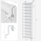 Whitmor 36 Pair Over the Door Shoe Rack,12 Tier Hanging Shoe Organizer with Metal Frame & Mesh Shelves, Heavy Duty Shoe Storage Holder for Door,No Drill Installation, 74"H x 21.7"W x 7.5"D, Matt White - Image 2