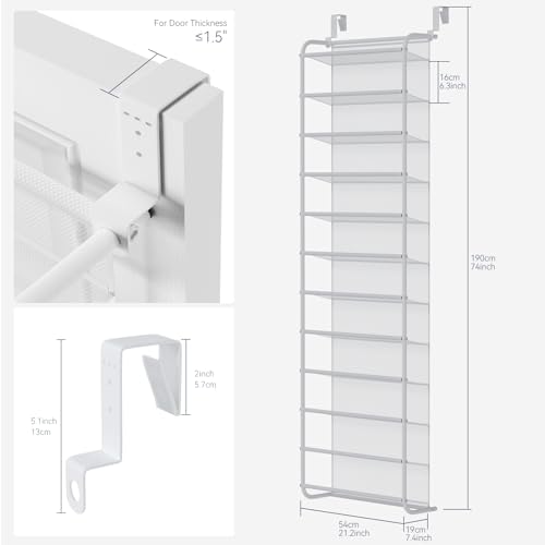 Whitmor 36 Pair Over The Door Shoe Organizer, 12 Tier Hanging Shoe Organizer, Heavy Duty Metal & Mesh Shoe Holder, Hanging Shoe Rack for Closet Organizer & Storage, 74" H x 21.7" W x 7.5" D, White1 - Image 2