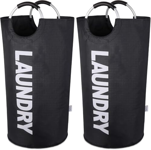 2-Pack Large Laundry Basket, Laundry Hamper Bag with Handles, 115L, Black by SweetMemoLiving