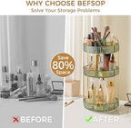 360° Rotating Makeup Organizer, Upgraded 3 Tier Skincare Perfume Organizers for Women, Bathroom Organizer Countertop, Clear Cosmetic Dresser Organizer with Makeup Brush Holder, Sink&Counter (Green) - Image 3