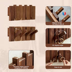 QUELLANCE Wooden Coat Hooks Wall Mounted, Coat Rack Hanger Wall Mount with 4 Hooks, Heavy Duty Coat Hooks for Hanging Coats/Keys/Hats/Robe&Towels/Plants/Bags, Home Decor Gift, Walnut - Image 4