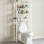 Over The Toilet Storage Shelf, 4-Tier Bathroom Organizer with Basket & Hooks, Sturdy Space Saver for Small Bathrooms, White by Unknown