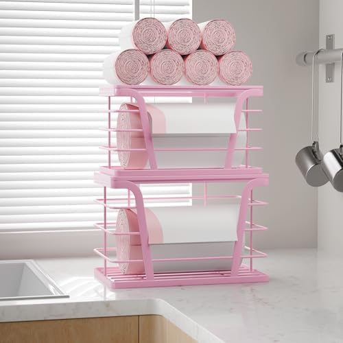 TIDIIABODE 2 Pack Pink Trash Bag Holder - Stackable Garbage Bag Dispenser with Bamboo Top, Kitchen Accessories & Decor, Wall Mount Storage for Kitchen, Home, Bathroom Decor & Gifts - Image 6