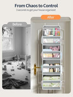 Yecaye 5 Tier Over the Door Organizer, Swing-proof Door Organizer Hanging with Clear PVC Windows, Behind the Door Storage for Bedroom Nursery Closet Laundry Pantry Bathroom, Grey - Image 2