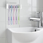 5 Slots Wall Mount Toothbrush Holder with Cover, Self Adhesive Toothbrush Storage Organizer for Shower, Toothbrush Hanger for Bathroom, Medicine Cabinet, Dorm - Image 5