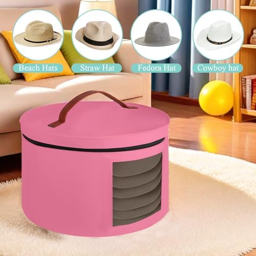 Samplife Hat Box,Hat Storage Box,Stackable Round Brim Hats Organizer Bag Container for Closet,Travel Hat Boxes for Women, Cowboy Hat Organizer, FoldableTravel Cap Boxes (05-Pink, 16.5" D x 10.5" H) - Image 5
