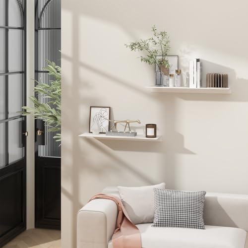 Danpoo 16 inch White Metal Floating Shelves for Wall Organizer & Storage, Display Shelves for Bathroom, Living Room, Kitchen, Bedroom(2-Pack) - Image 2