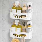 LEVERLOC Shower Caddy Suction Cup 2 Pack, Shower Organizer Removable Bathroom Shelf, Storage Suction Powerful Max Hold 22lbs Bathroom Caddy Waterproof Holder, White by LEVERLOC