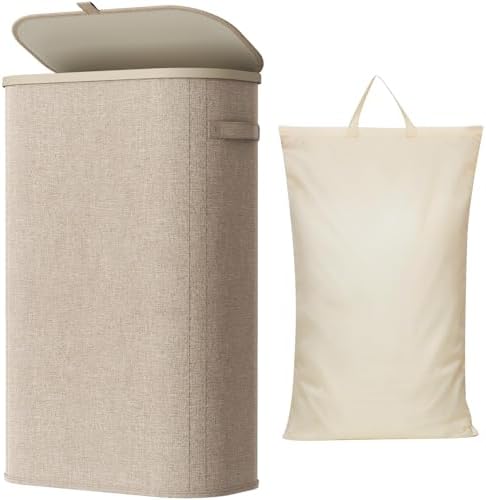 Lifewit Slim Laundry Basket with Lid and Removable Bag, 65L, Beige by Lifewit