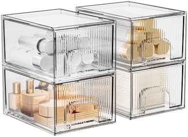 ZHIAI 4 Pack Clear Stackable Storage Drawer, Acrylic Drawer, Cosmetic Organizer, Plastic Organizer for Dresser, Under, Kitchen Cabinet, Pantry, Home Organization and Storage - Image 6
