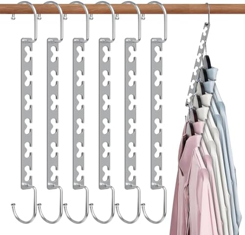 Space Saving Hangers for Clothes 6 Pack, Sturdy Metal Hangers Wardrobe Organizer, Magic Cascading Hanger, Closet Space Saver Closet Organizers and Storage by SindaxAllforlife
