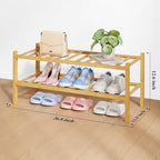 Kitsure Bamboo Wooden Shoe Rack for Closet, 26.8" Wide - 2 Tiers, Natural - Image 2