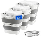 3 Pcs 42L Medium Collapsible Plastic Laundry Basket with Handles, Foldable Laundry Basket Hamper, Pop Up Storage Container Organizer for Washing Storage (Gery, 17 Inch * 13 Inch * 15 Inch) by Unknown